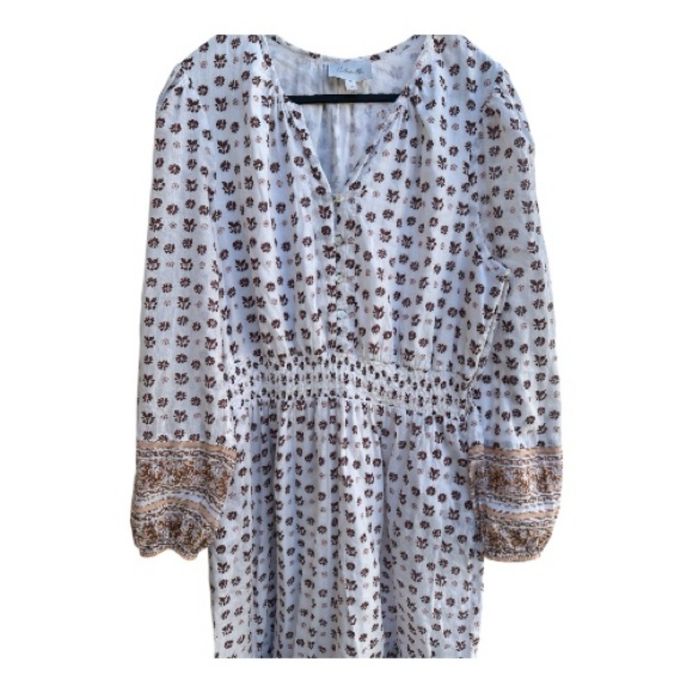 Cleobella Floral Long Sleeve Dress in white and brown 100% cotton Sz XL - Picture 4 of 9